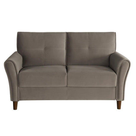 Dunleith Brown Velvet Upholstered Tufted Loveseat front view