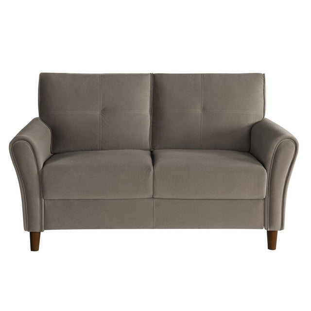 Dunleith Brown Velvet Upholstered Tufted Loveseat front view