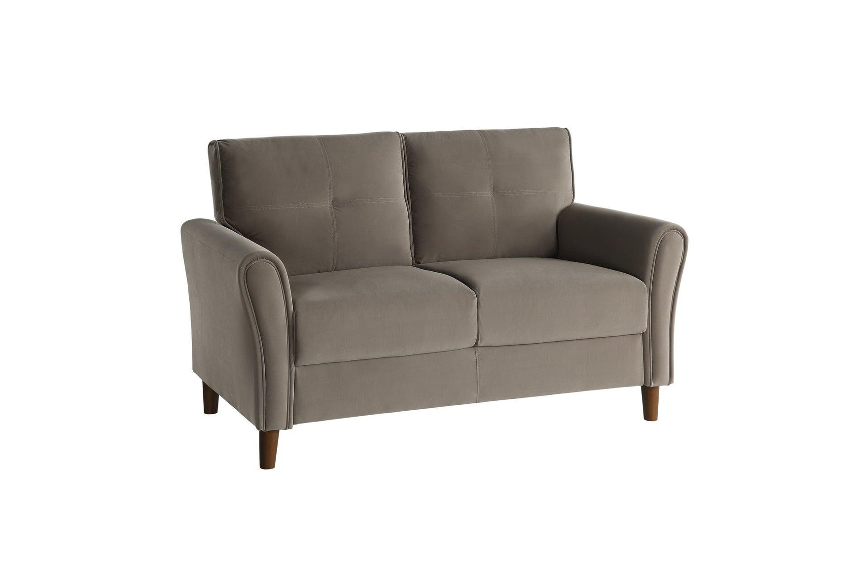 Front view of Dunleith loveseat in brown velvet