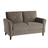 Dunleith Brown Velvet Upholstered Tufted Loveseat side angle