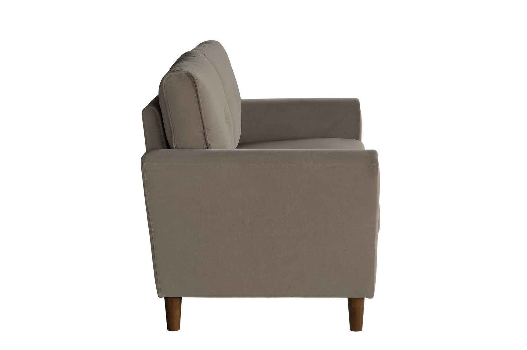 Side angle of Dunleith loveseat showing tufted details