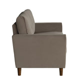 Dunleith Brown Velvet Upholstered Tufted Loveseat angled side view