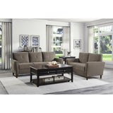 Dunleith Brown Velvet Upholstered Tufted Loveseat closeup on tufting