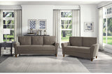 Side angle of Dunleith brown velvet tufted sofa