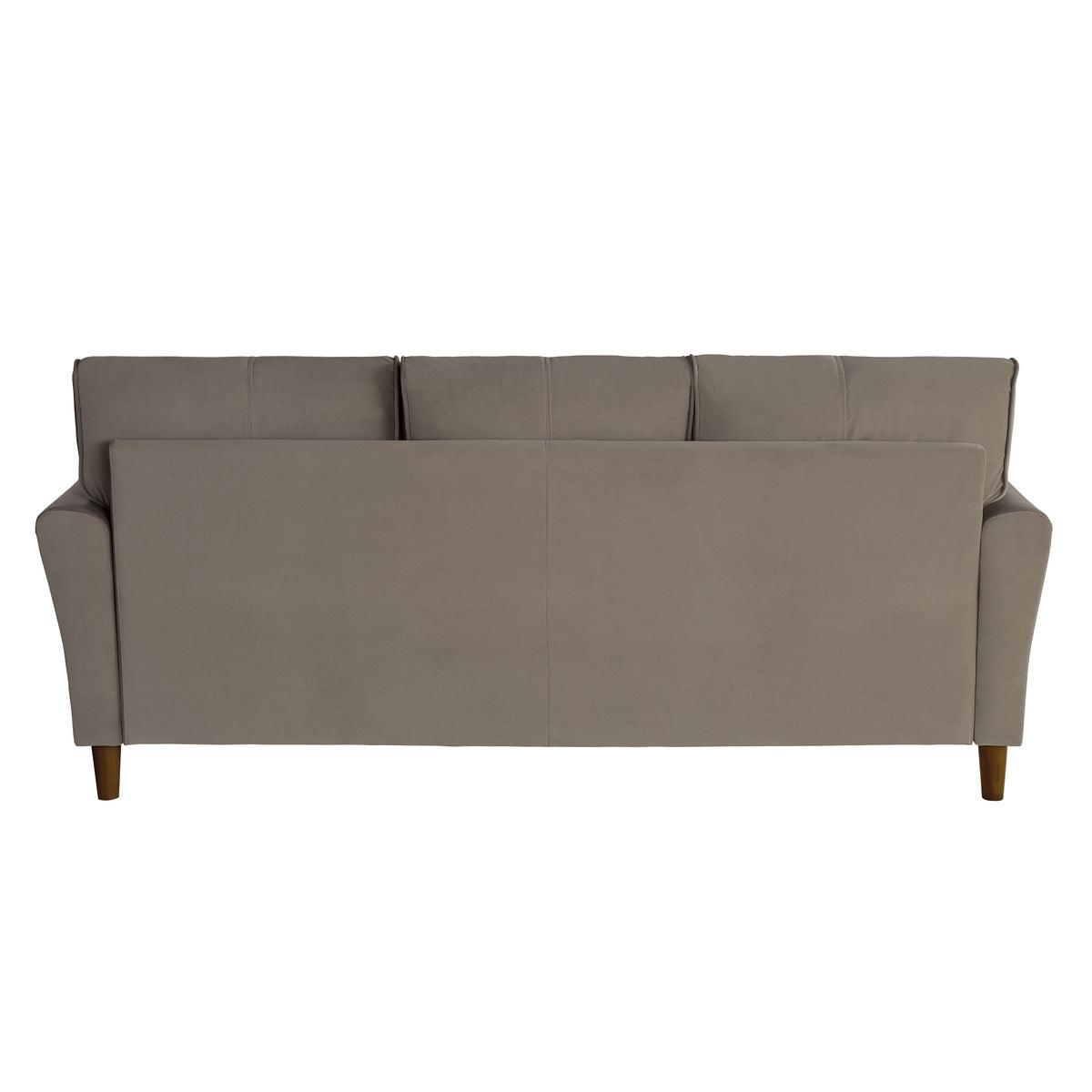 Close-up of Dunleith brown velvet tufted sofa upholstery