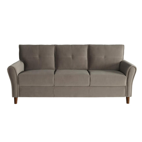 Dunleith brown velvet tufted sofa front view