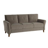 Dunleith brown velvet tufted sofa side view