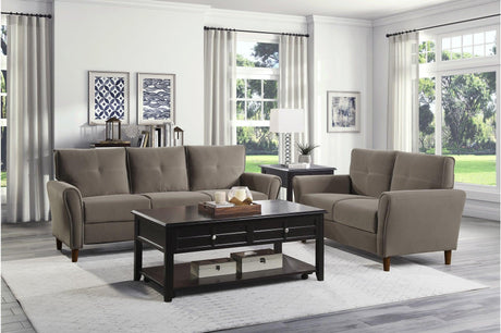 Dunleith brown velvet tufted sofa set main front view