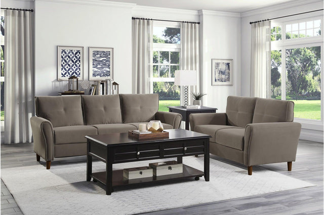 Dunleith brown velvet tufted sofa set main front view