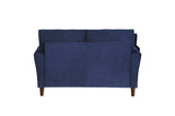 Back detail of Dunleith blue velvet tufted loveseat