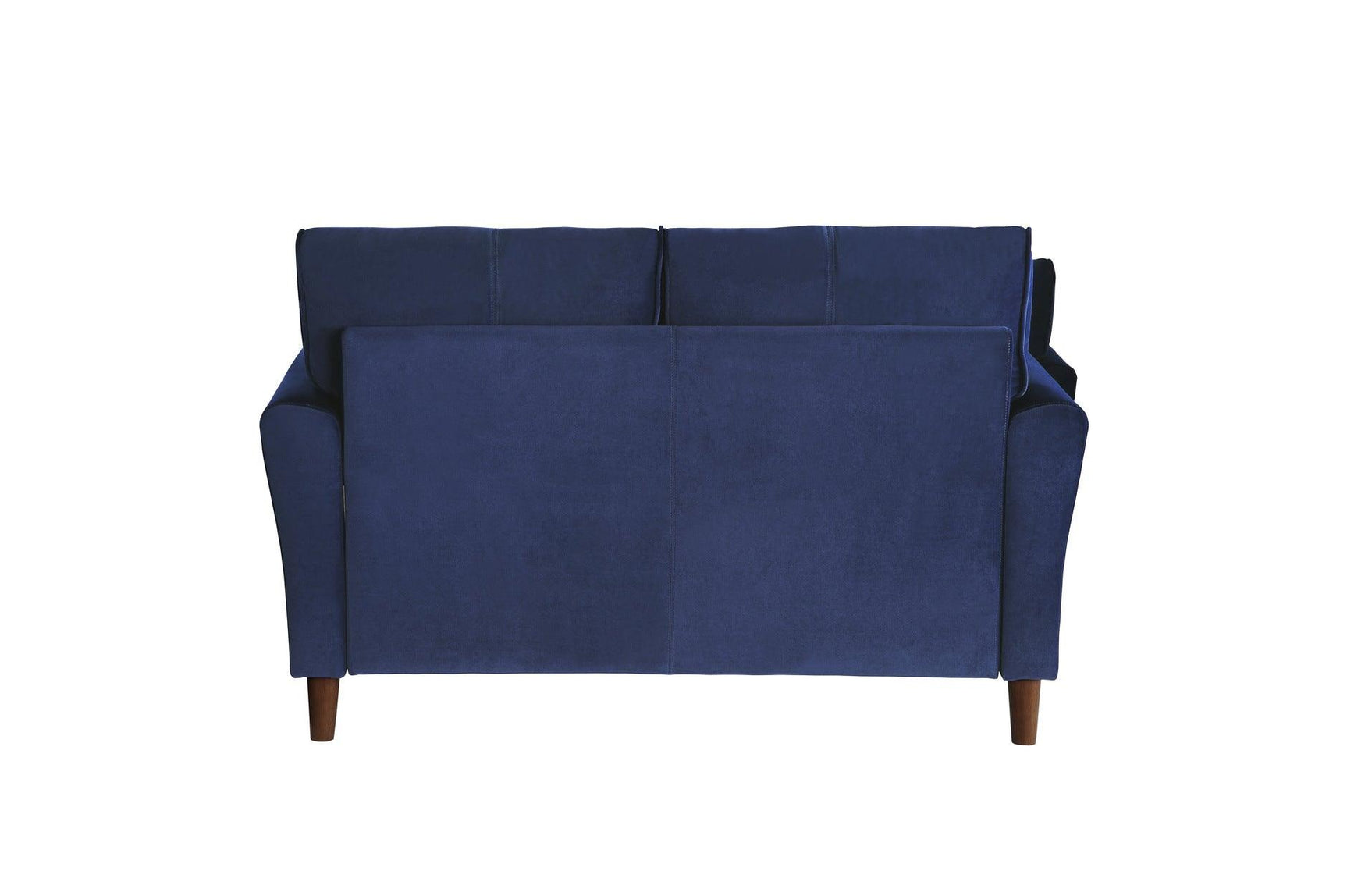 Back detail of Dunleith blue velvet tufted loveseat