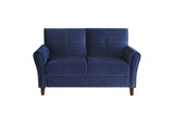 Back view of Dunleith blue velvet tufted sofa