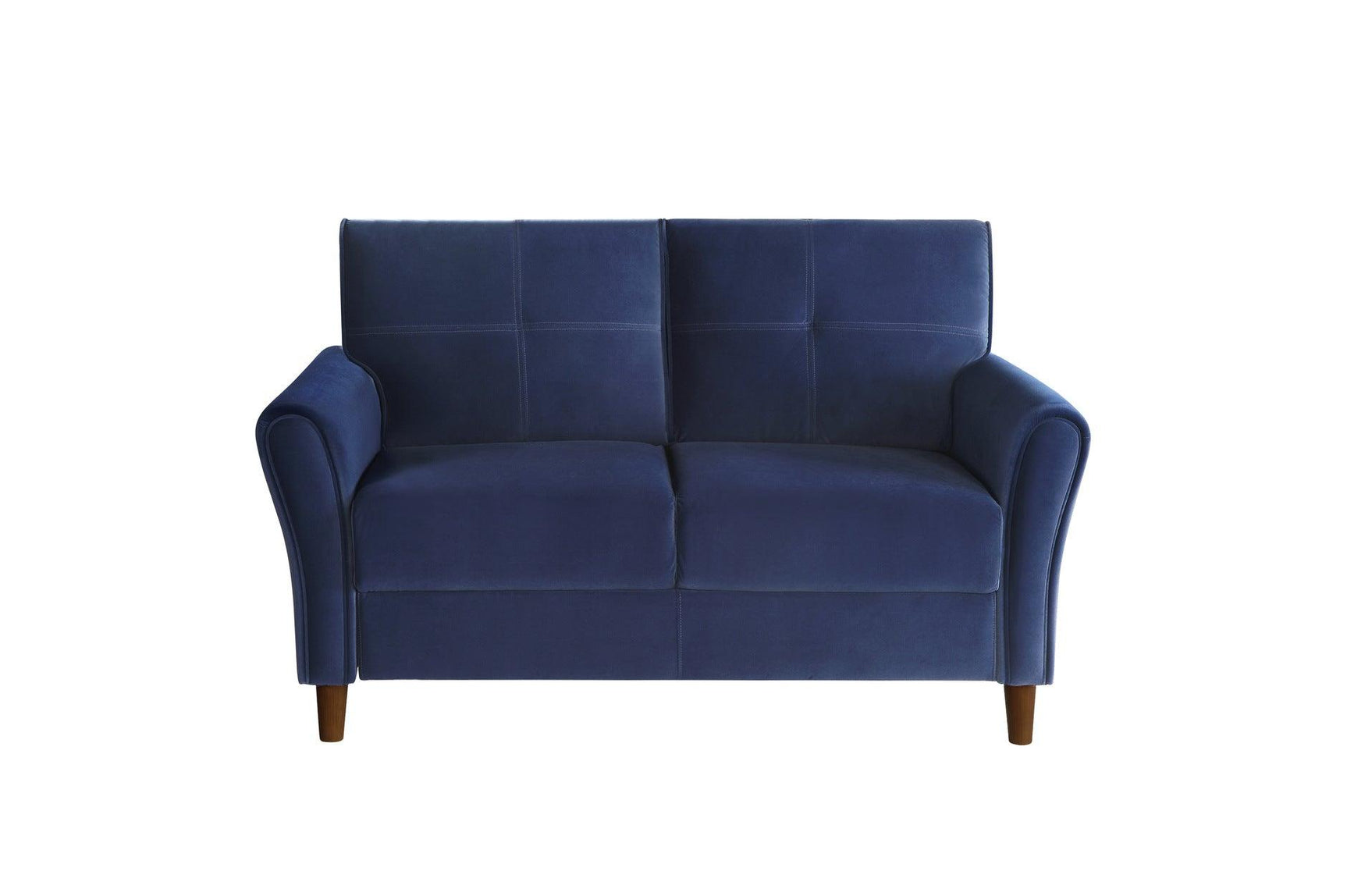Back view of Dunleith blue velvet tufted sofa