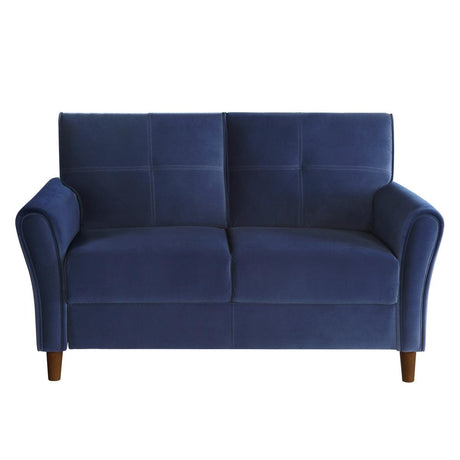 Dunleith Blue Velvet Tufted Loveseat front view