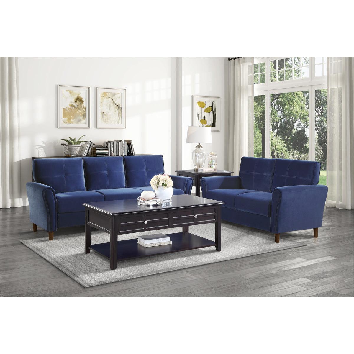 Dunleith Blue Velvet Tufted Sofa angled main view