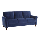 Side view of Dunleith Blue Velvet Tufted Sofa