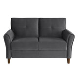 Dunleith Gray Velvet Tufted Loveseat front view