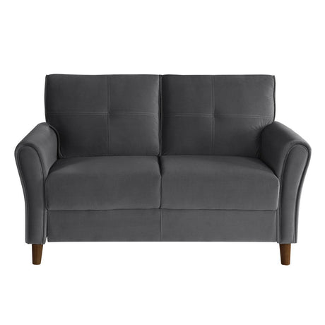 Dunleith Gray Velvet Tufted Loveseat front view