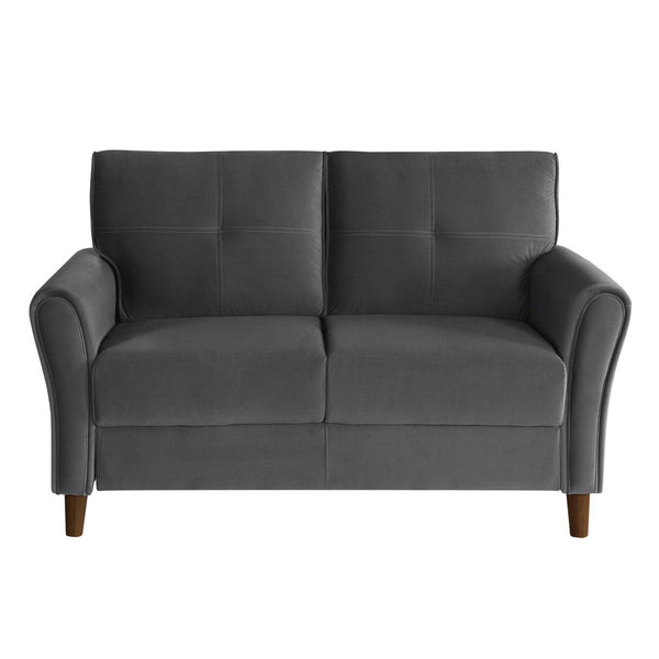 Dunleith Gray Velvet Tufted Loveseat front view