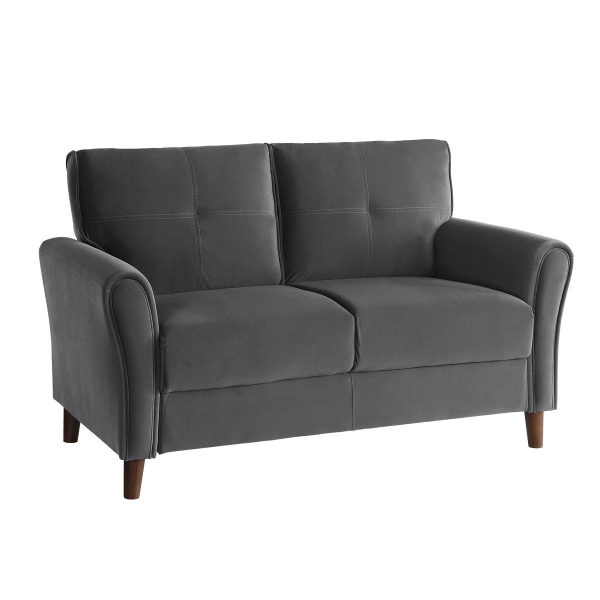 Dunleith Gray Velvet Tufted Loveseat side view