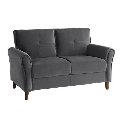 Dunleith Gray Velvet Tufted Loveseat side view