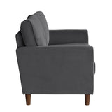 Dunleith Gray Velvet Tufted Loveseat angled side view