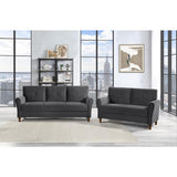 Side profile of Dunleith Gray Velvet Tufted Sofa