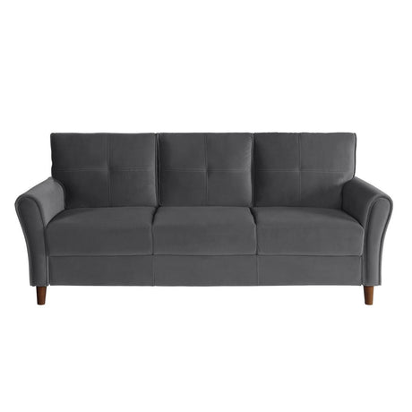 Front view of Dunleith Gray Velvet Tufted Sofa