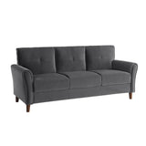 Side angle of Dunleith Gray Velvet Tufted Sofa