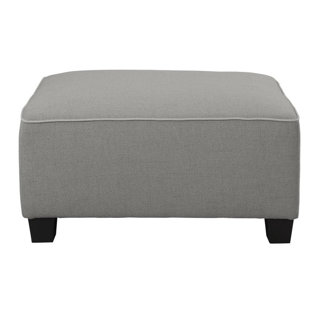 Jayne Gray gray textured fabric ottoman front view