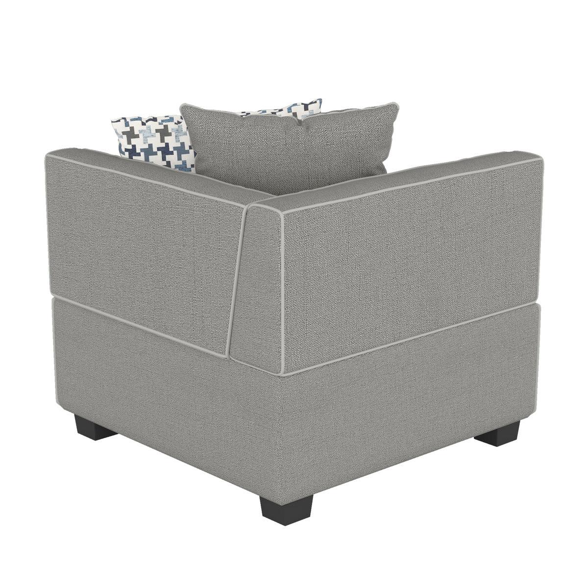 Room setup showing Jayne Gray sectional with ottoman