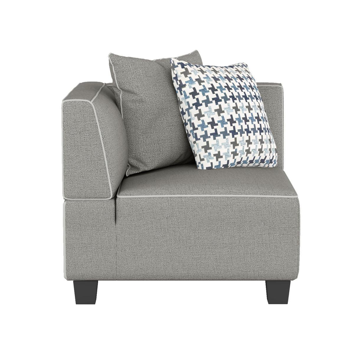 Detail view of textured gray fabric upholstery