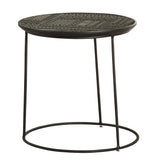 Side angle of Loannis 2-Piece Round Nesting Table with matte black iron frame