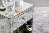 Top view of Coquette accent table tempered glass top and drawer