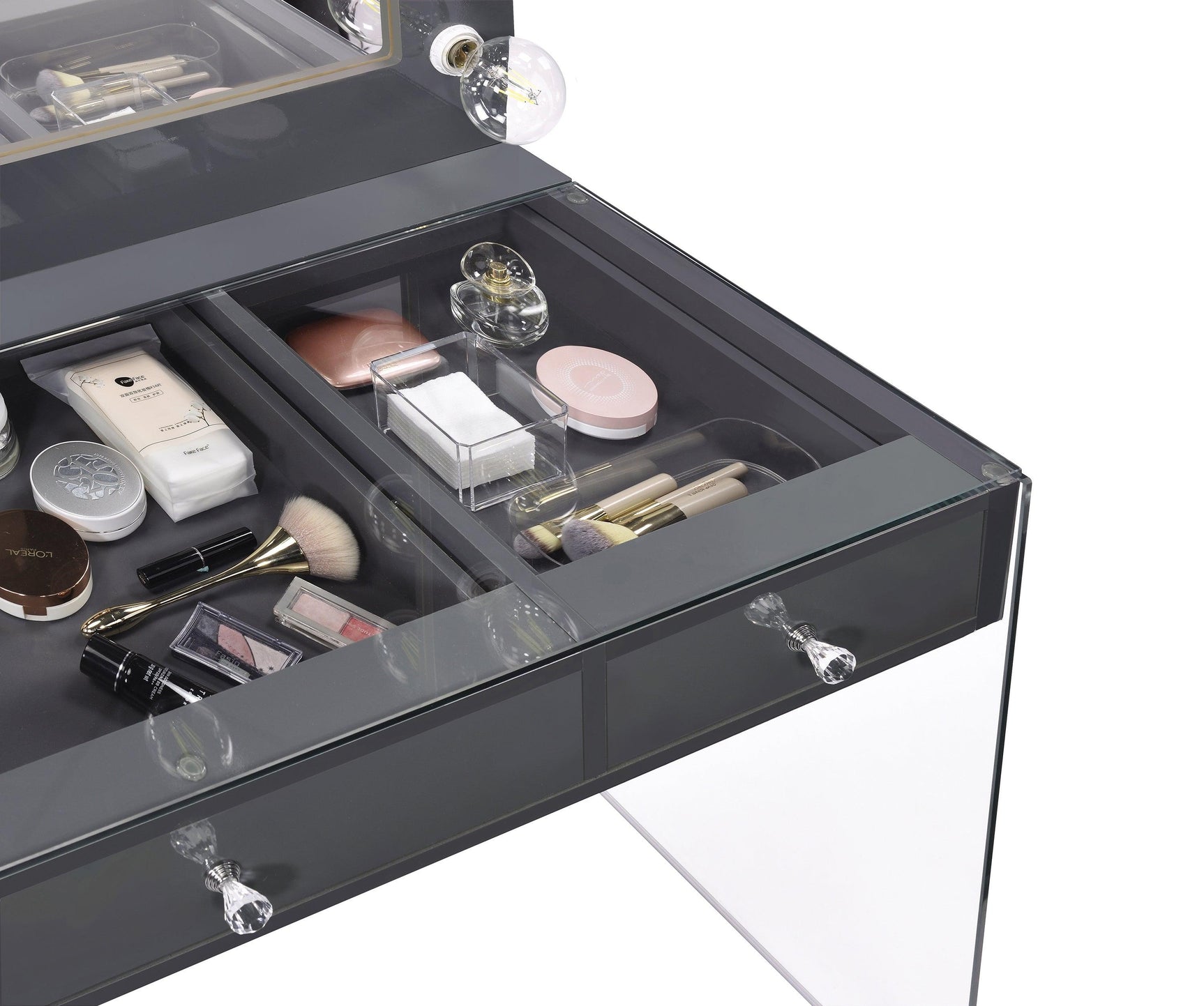 Overall setup of Afshan Vanity Desk in bathroom setting