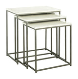 Set of three Caine nesting tables with marble tops and iron legs