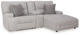 Sectional sofa reclined showing zero wall clearance