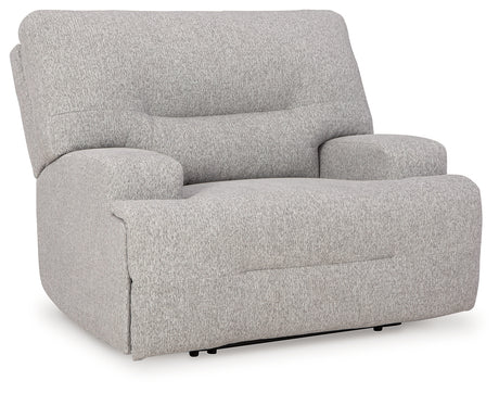 Side view of Acklen Place pewter power recliner