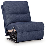 Accent pillows included with navy sectional