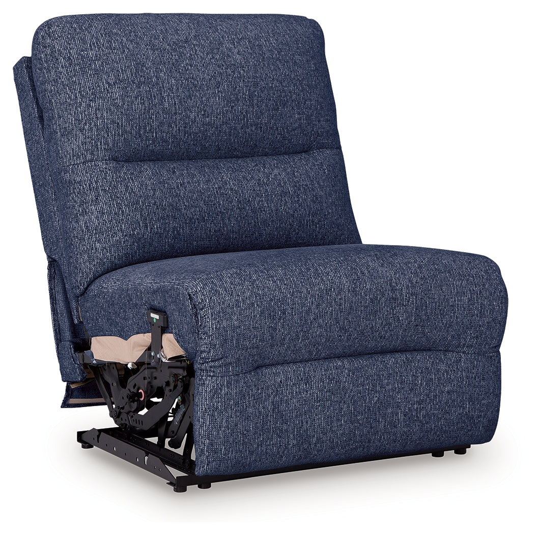 Power armless recliner section of navy sectional