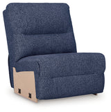 Detail of armrest and stitching on navy sectional