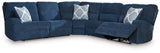 Side view of Acklen Place navy power reclining sectional