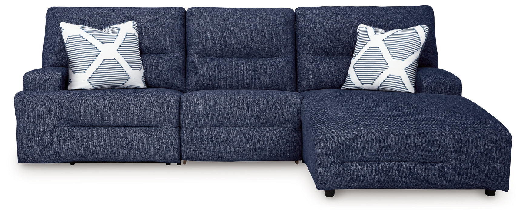 Acklen Place Navy 3-Piece Power Reclining Sectional sofa front angle