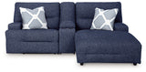 Accent pillows detail on navy sectional