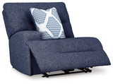 Console piece with storage and cup holders in navy sectional