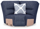 Sectional with one recliner open and headrest raised