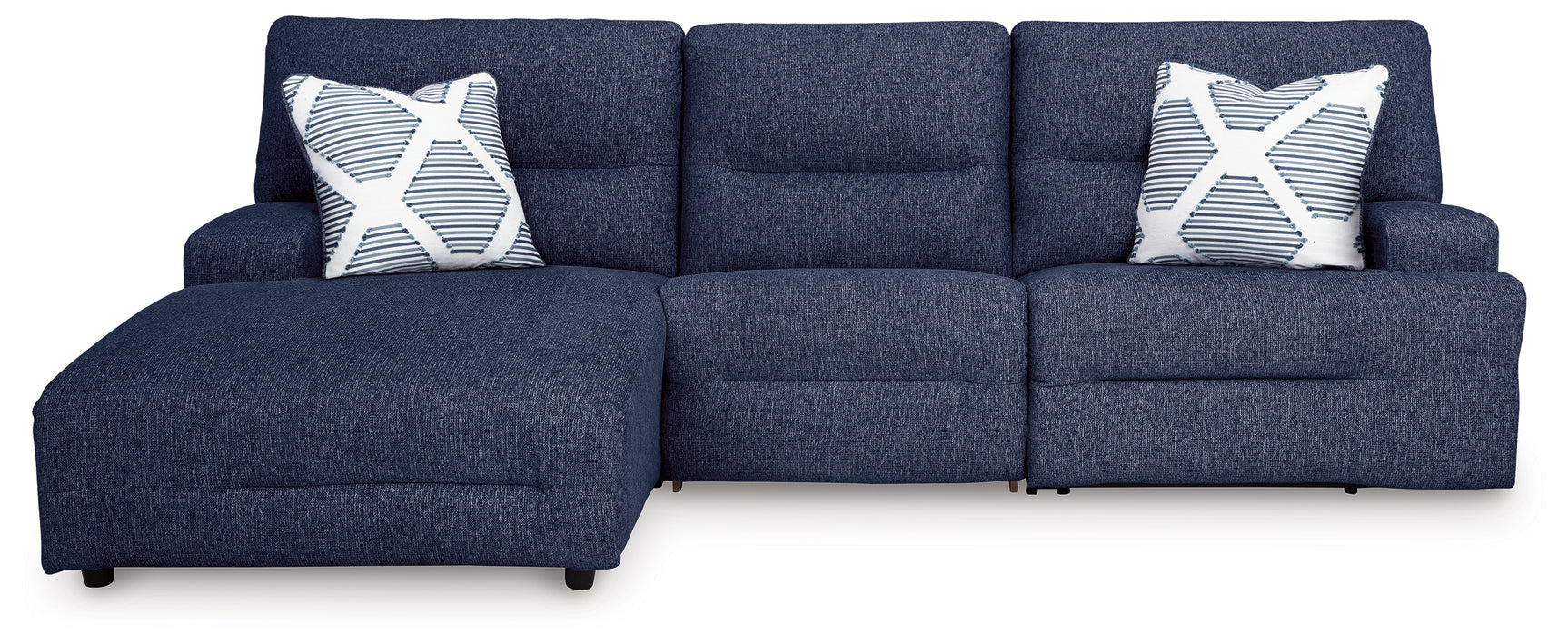 Acklen Place Navy 3-Piece Power Reclining Sectional sofa front angle