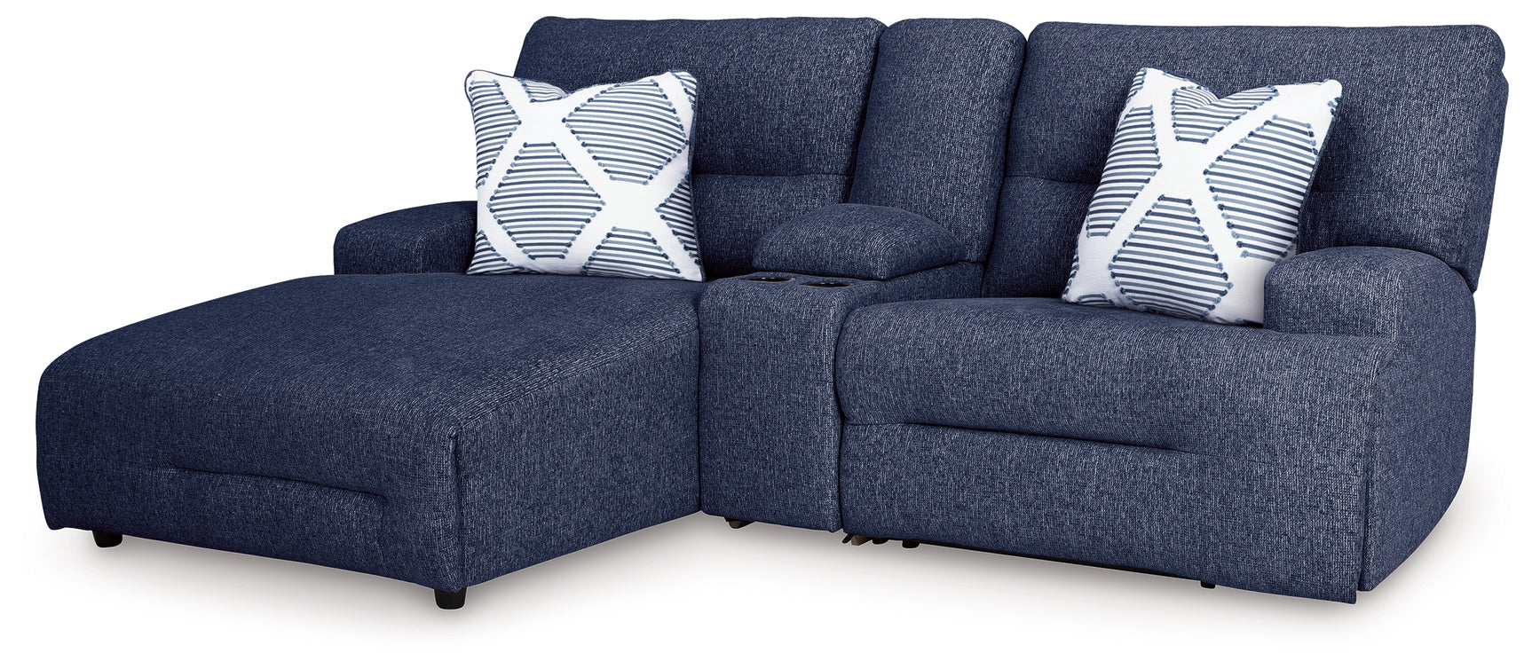 Left-arm facing reclining chaise in navy fabric
