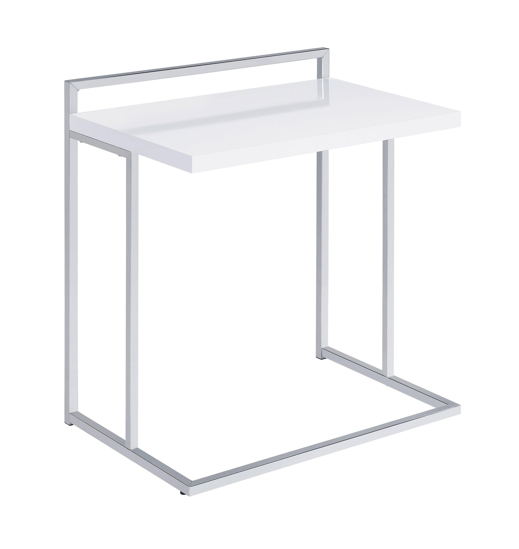 Dani rectangular snack table angled view showing white top and chrome base