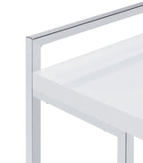 Dani snack table side view highlighting rectangular shape and metal base